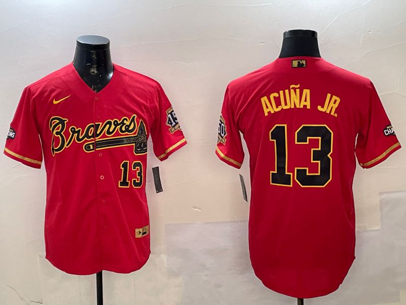 Men Atlanta Braves #13 Acuna jr Red gold Game 2025 Nike MLB Jersey style 3